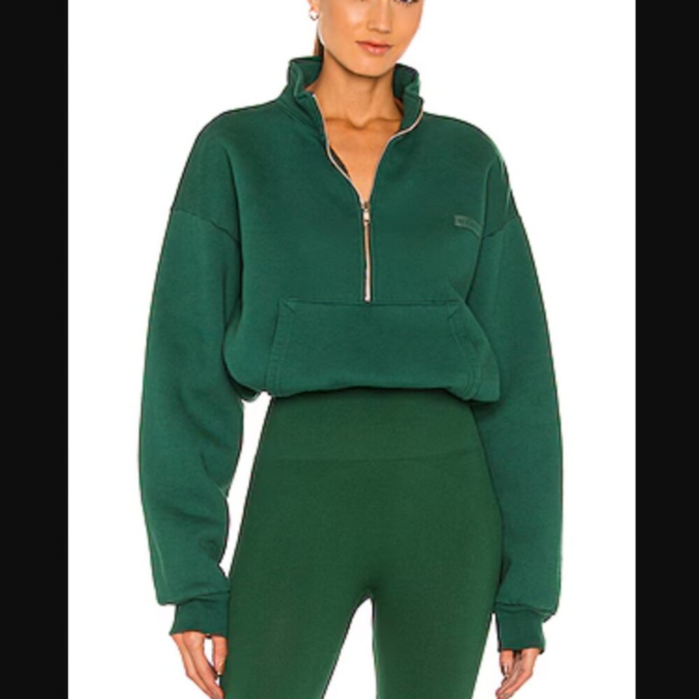 SET Active x Revolve Sage Green Cropped Half-Zip Sweatshirt Size XS